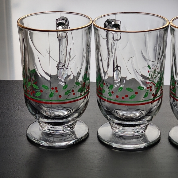 Vintage | Libbey Arby's 1987 Holly Berry glass Irish Coffee mugs with gold trim - Picture 12 of 16
